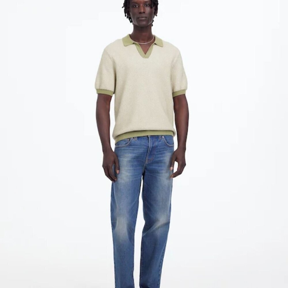 NWT Madewell Olive Honeycomb Stitch Johnny-Collar Sweater Polo - Size: Small - Picture 13 of 13